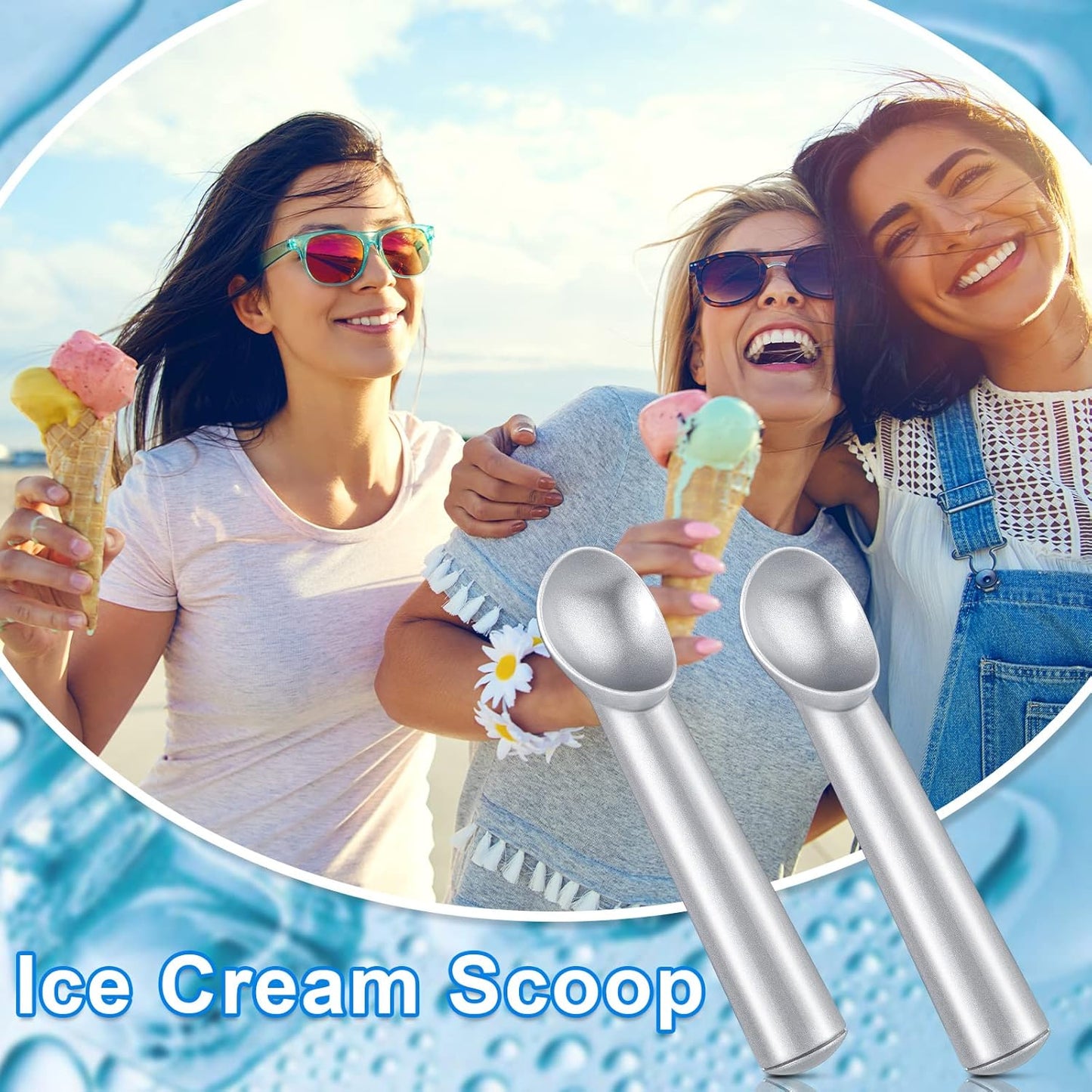 Suclain 3 Pieces Ice Cream Scoop 7 Inches Nonstick Anti Freeze Ice Cream Scooper with Comfort Handle Aluminum Alloy Design Professional Ice Cream Scoop Easy Clean for Gelato Cookie Sorbet (Silver)