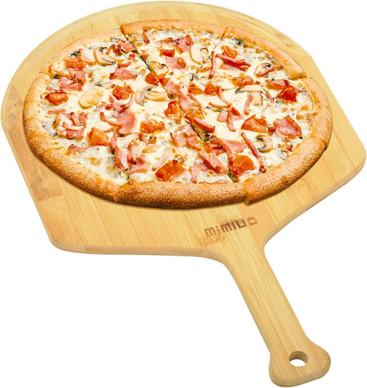 Mimiuo Natural Bamboo Pizza Peel - 12 Inch Wooden Pizza Spatula for Baking Homemade Pizza Bread and Cutting Fruit Vegs