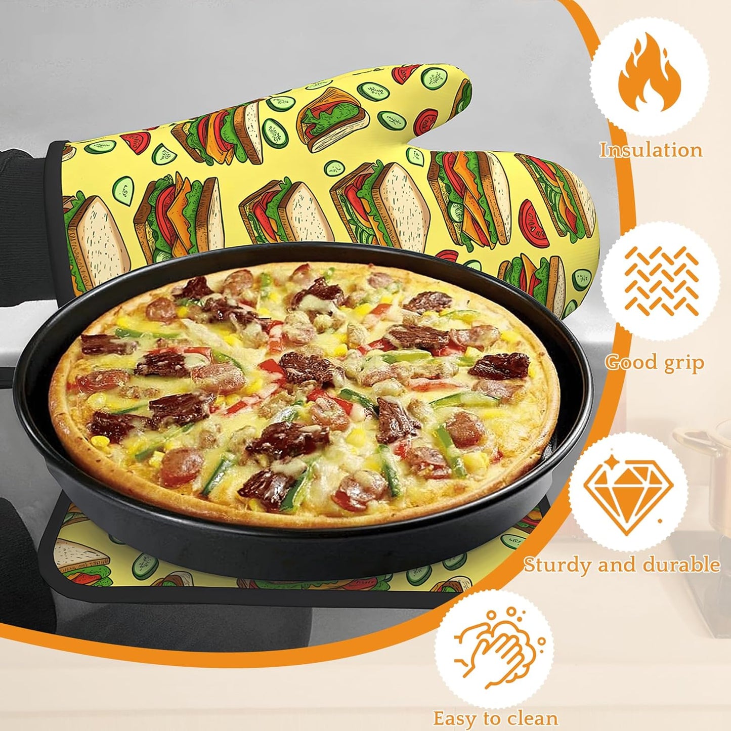 Cute Sandwich Oven Mitts and Pot Holders,Heat Resistant Oven Mitts Gloves and Pot Holder for Home Kitchen Decorations Cooking Baking BBQ Gifts,Set of 4