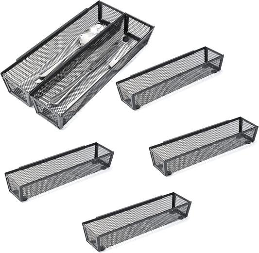 6 Pack Black Silverware Drawer Organizer Kitchen Drawer Utensil Cutlery Tray Office Supplies with Inter-locking Arm Drawer Dividers Organizer for Silverware, Flatware, Home,Office, School,Bedroom 12X3