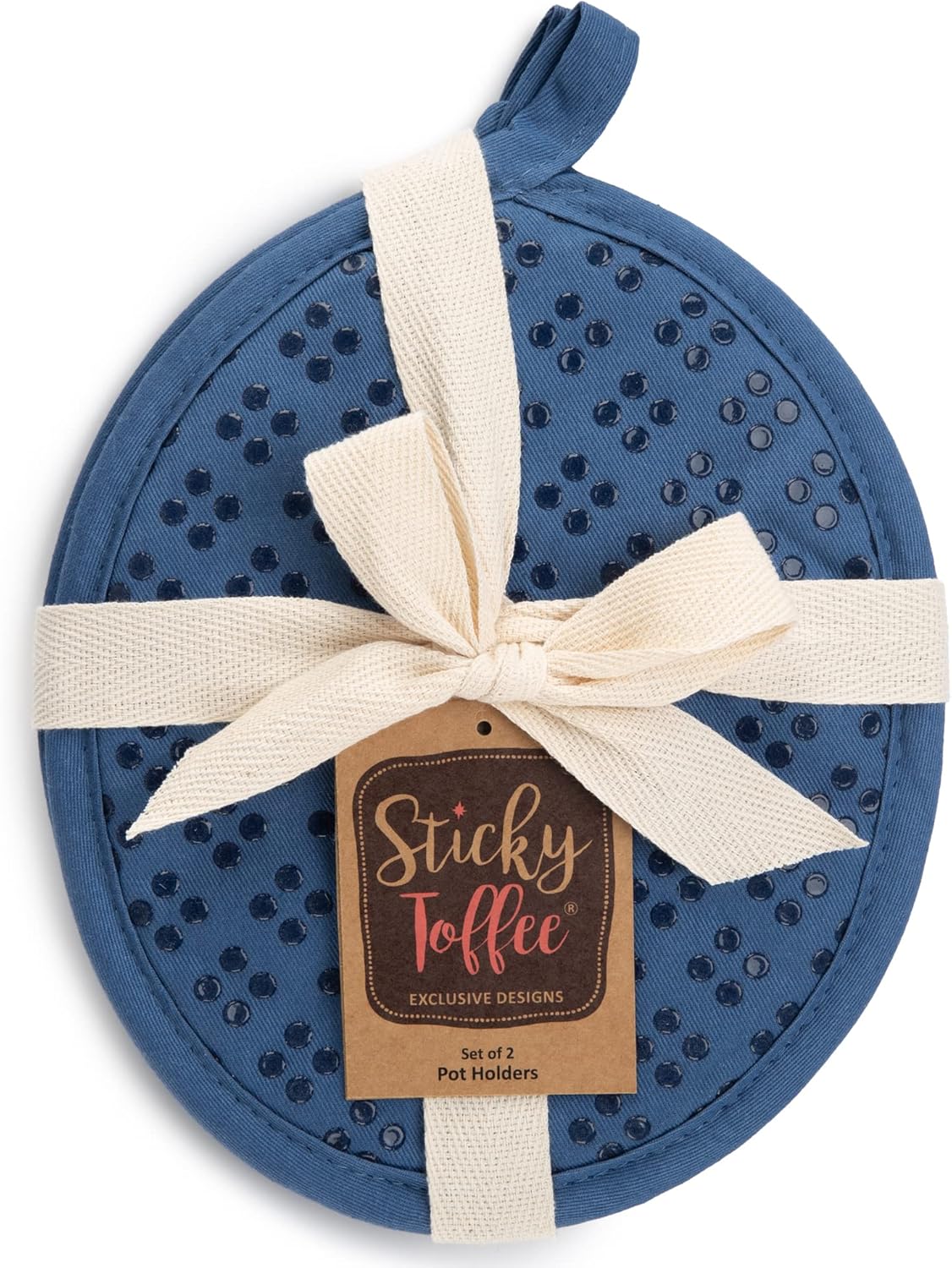 Sticky Toffee Silicone Pot Holders Set of 2, Dark Blue, Heat Resistant to 500°F, Non-Slip Oven Hot Pads with Oeko-Tex Cotton Shell, 7 x 9 in