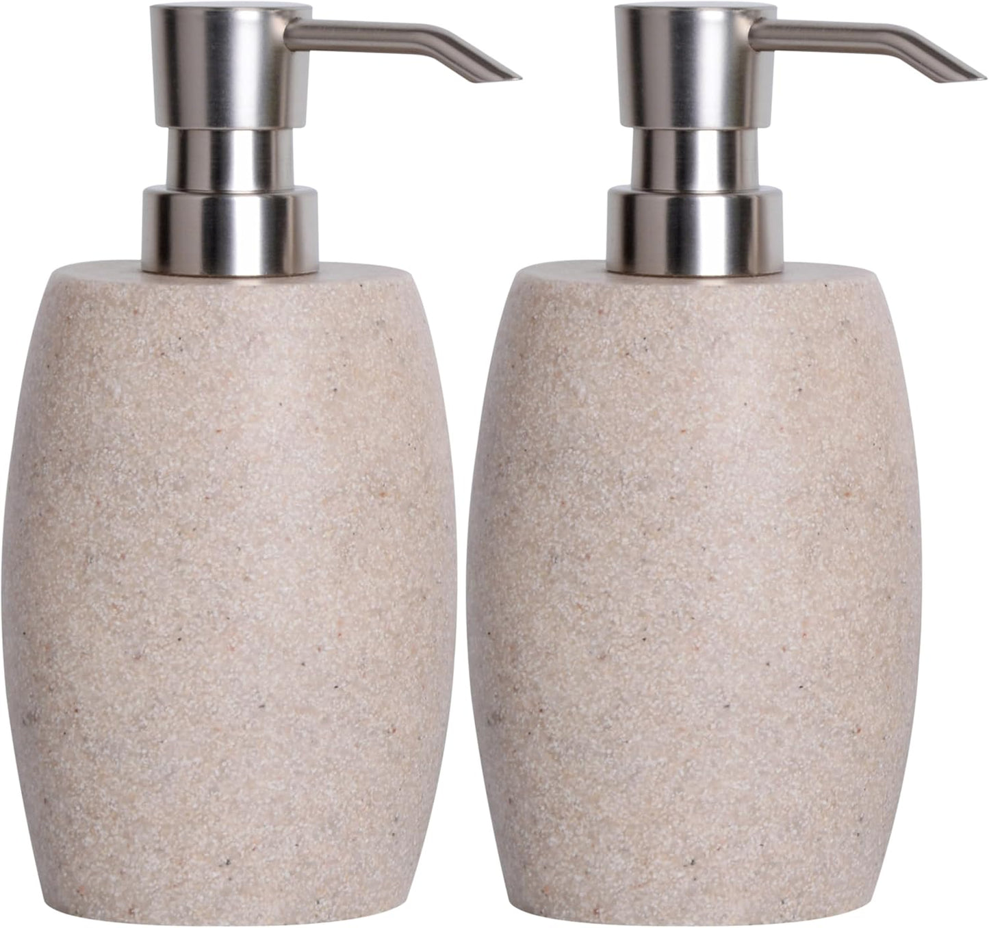 Sandstone Textured Resin Soap Dispenser with Metallic Pump and Waterproof Bottle Labels for Bathroom Kitchen Dish Hand Wash Shower Lotion Shampoo, 12 Oz, 2 Sets Beige
