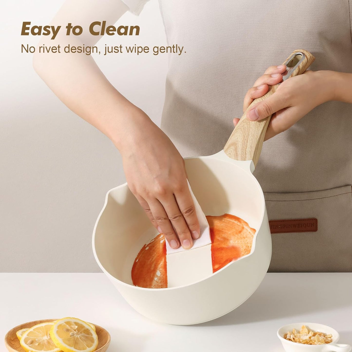 SENSARTE 1.5 & 2.5 Quart Ceramic Sauce Pan Sets with Lid, Cooking Pots Set, Nonstick Saucepan Set with Pour Spout, Small Kitchen Pot, Non toxic Saucepot, Induction Comptable, PFOA PTFE PFAS Free