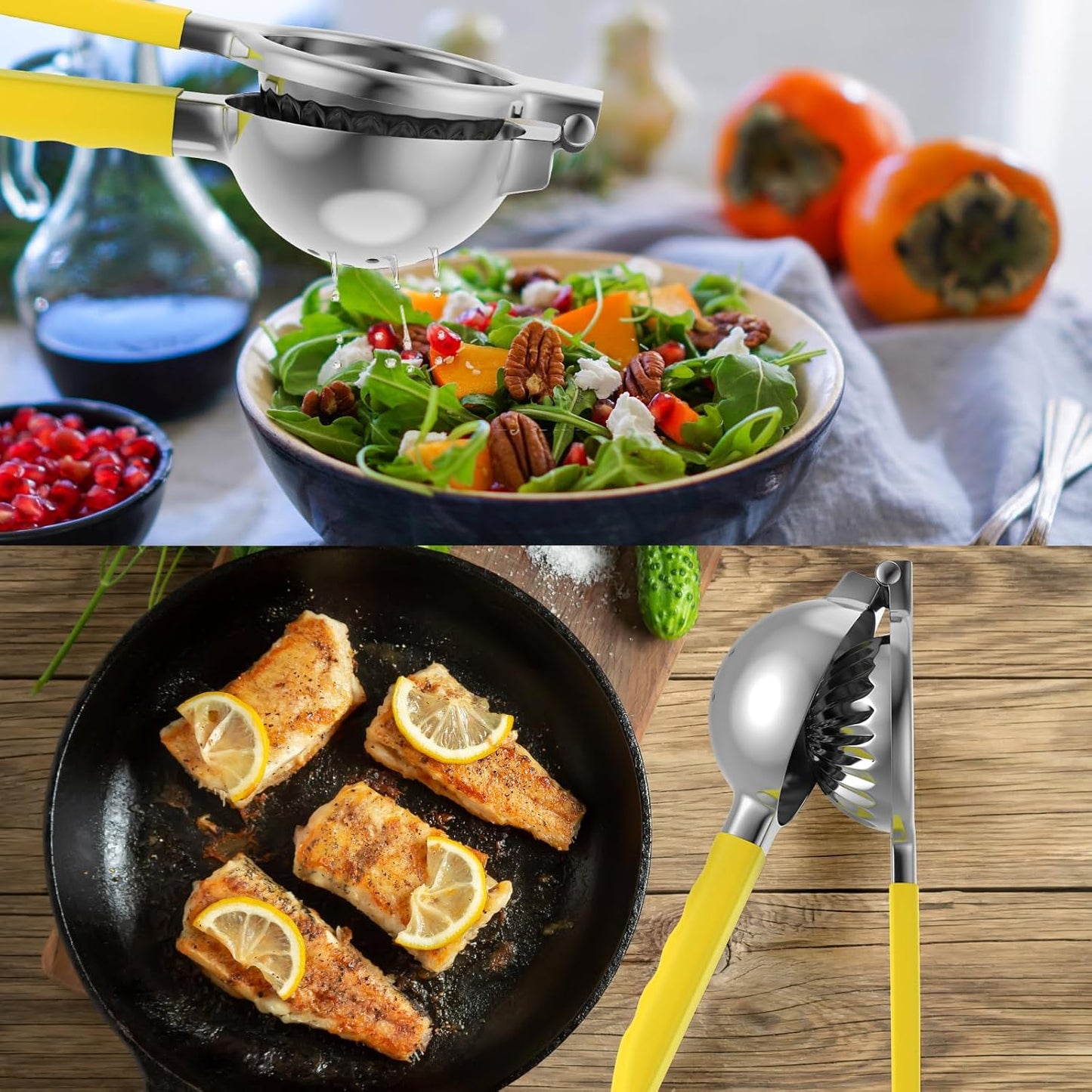 Lemon Squeezer Stainless Steel - Premium Quality, Heavy Duty Solid Metal Squeezer Bowl - Large Manual Citrus Press Juicer and Lime Squeezer (Yellow)