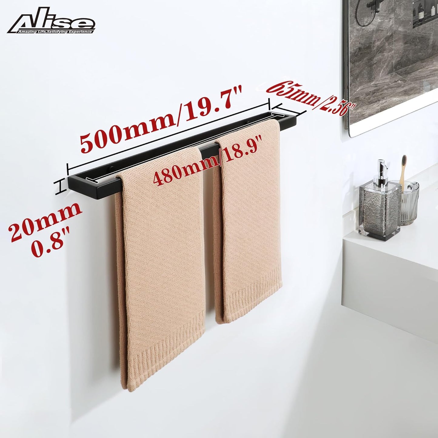 Alise Bath Towel Bars,20 Inch Towel Holder Towel Racks for Bathroom and Lavatory,SUS304 Stainless Steel Hand Towel Hanger Rail Wall Mount,Matte Black GJF050-B