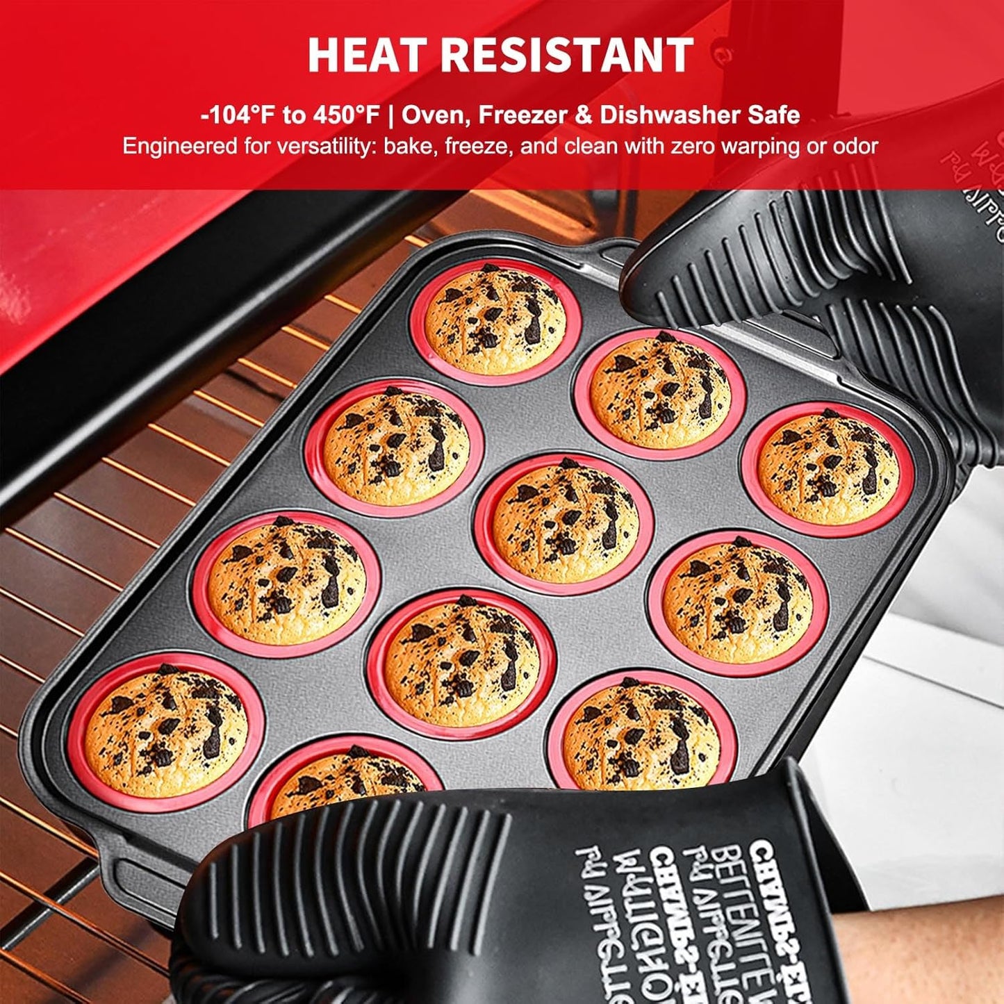 Silicone Muffin Pan with Metal Frame, Egg Bite Maker Silicone Molds for Baking, Cupcake Pans 12 Regular Size, Muffin Tins Easy to Pop Nonstick Non Toxic Bakeware for Oven (Gray-6)