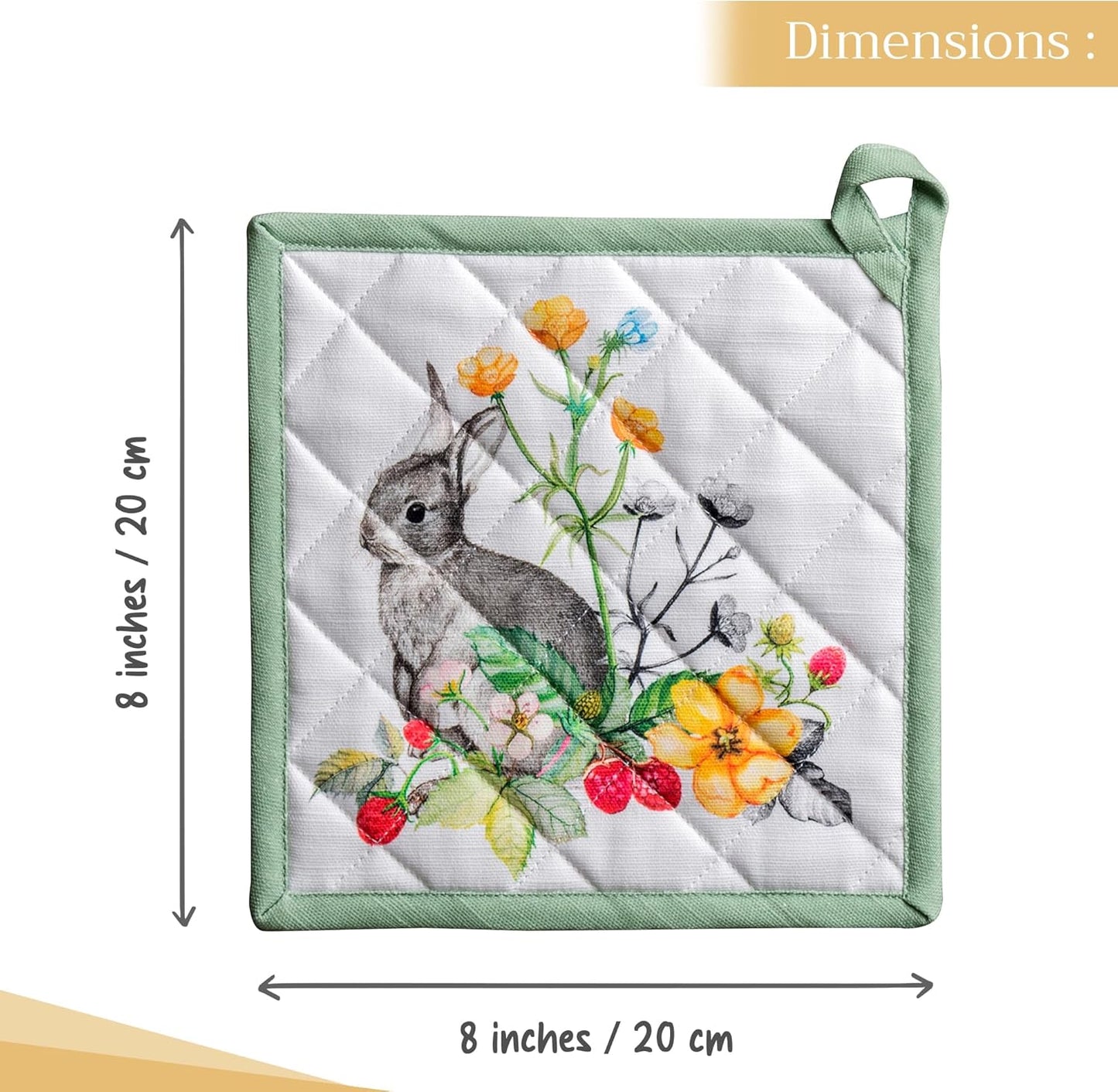 Maison d' Hermine Pot Holders 100% Cotton Heat Resistant Potholders 8" x 8" Hot Pads with Loop BBQ, Cooking, Baking, Grilling, Kitchen, Handling Hot Pans Spring/Summer (Pack of 1, Printemps)