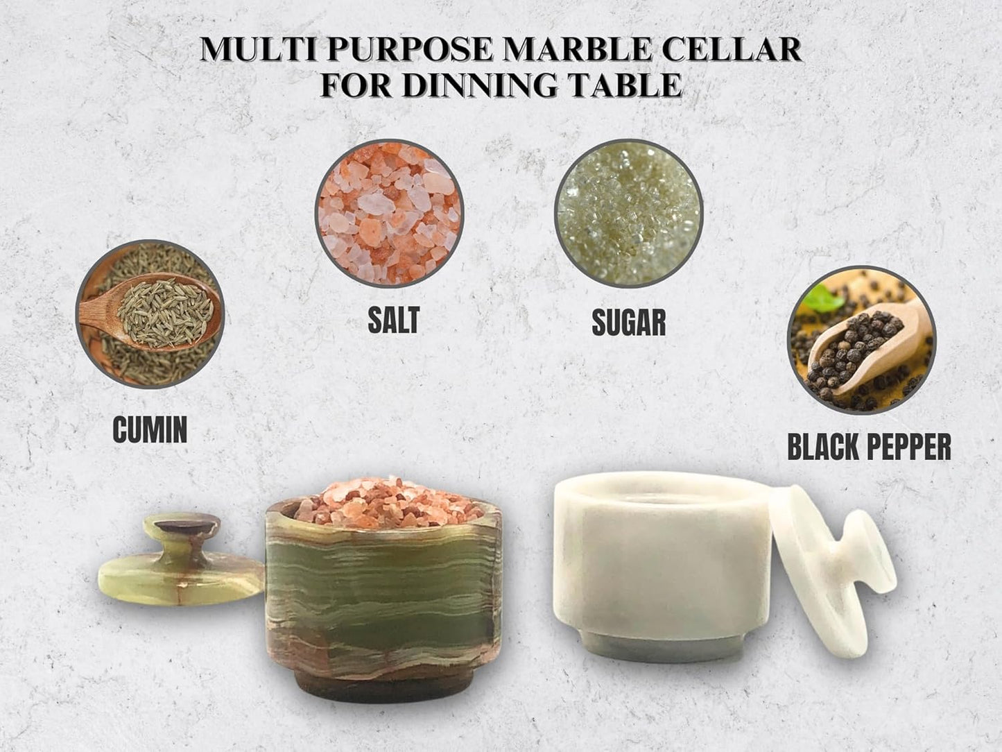 Premium Marble Salt Cellar with Lid 2 Pack | 3.5 oz Kitchen Storage Container | Elegant Cooking Salt Box | Spice Jar Keeper for Counter (White Green)