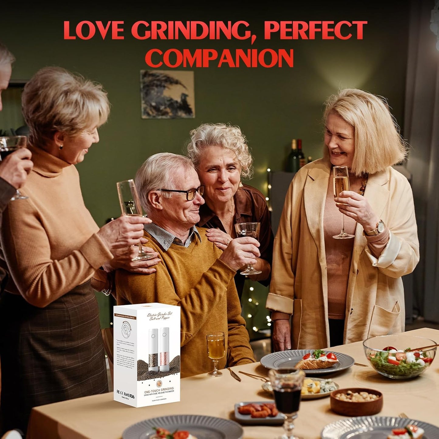 Electric Salt and Pepper Grinder Set Automatic Battery Pepper Mill Shakers Adjustable Coarseness Easy Filling Upgraded Larger Capacity with Led (2 Pack White/White）