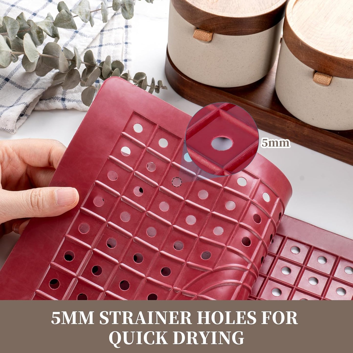 WILLKOMMEN Kitchen Sink Mat, 12" x 10" Rectangular Sink Protector Pad, Fast-Draining Grid Design Liner, Dish Drying Mat 2 Pack Red