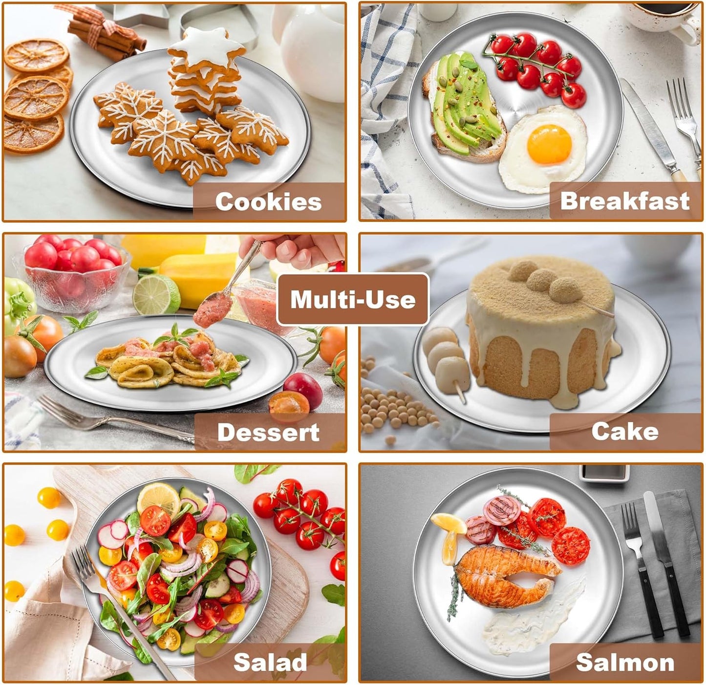 TeamFar 9 Inch Pizza Pan Set of 4, Stainless Steel Small Pizza Pie Trays, Metal Round Pizza Dish Plates for Oven Bakeware Baking Cooking Serving, Non-Toxic & Heavy Duty, Stackable & Dishwasher Safe