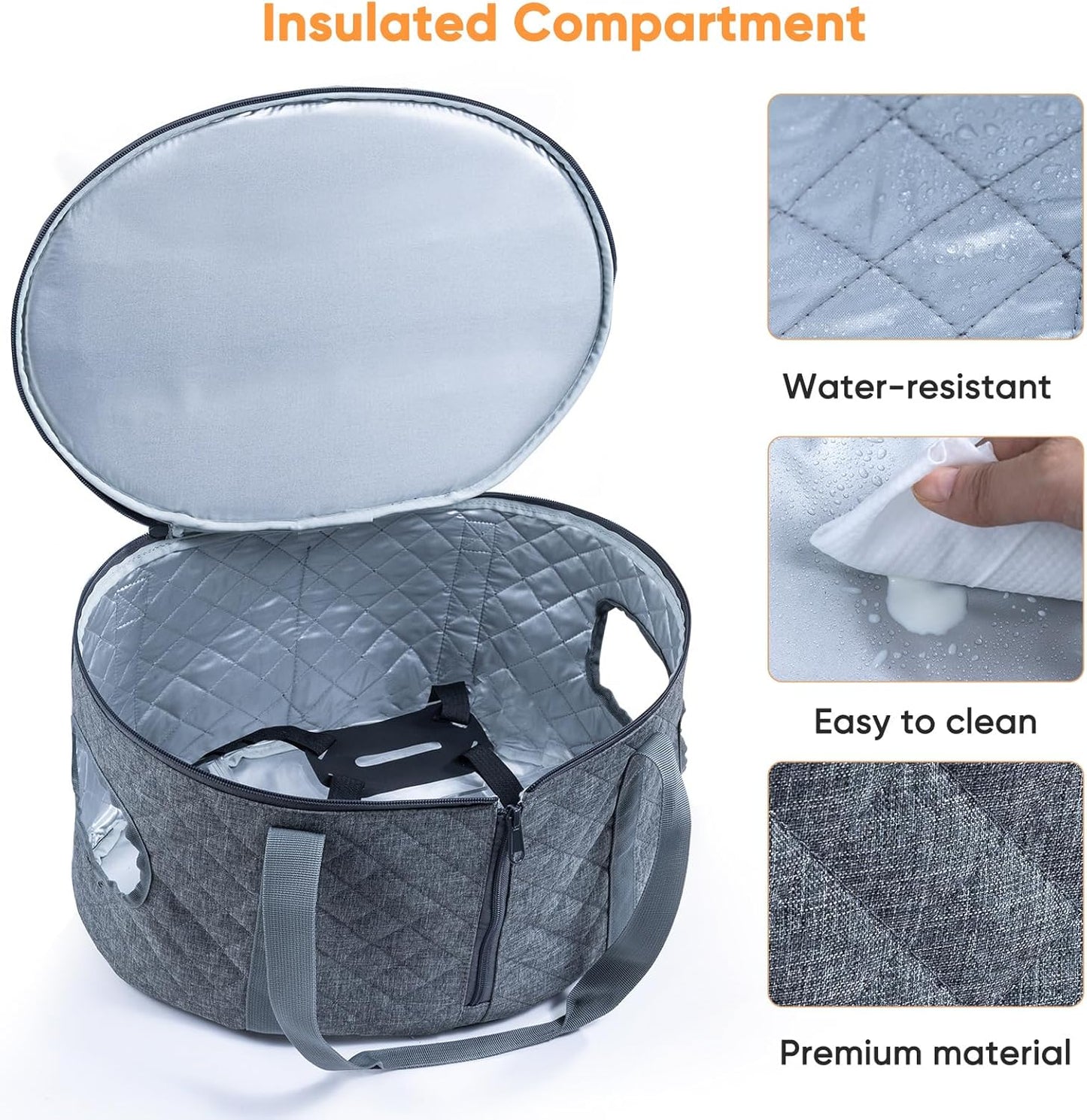 BAGSPRITE Double-layer Slow Cooker Carrying Case Compatible with 6-8 Quart Crockpot Carrier for Hot Food and Hamlton Beach Slow Cooker Tote with Lid Fastener for Crock-pot Dust Cover Applicances