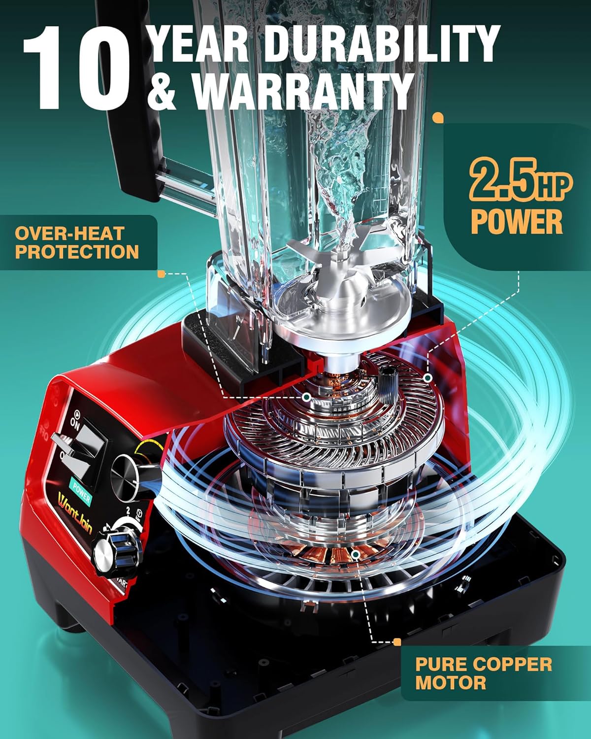 WantJoin Commercial Blender - 68oz Large Capacity Professional Blenders for Kitchen Smoothie Blender w/Powerful 2.5 HP Motor, 15 Speeds, 1-5min Timer, 30000 RPM, High Speed for Catering &Home