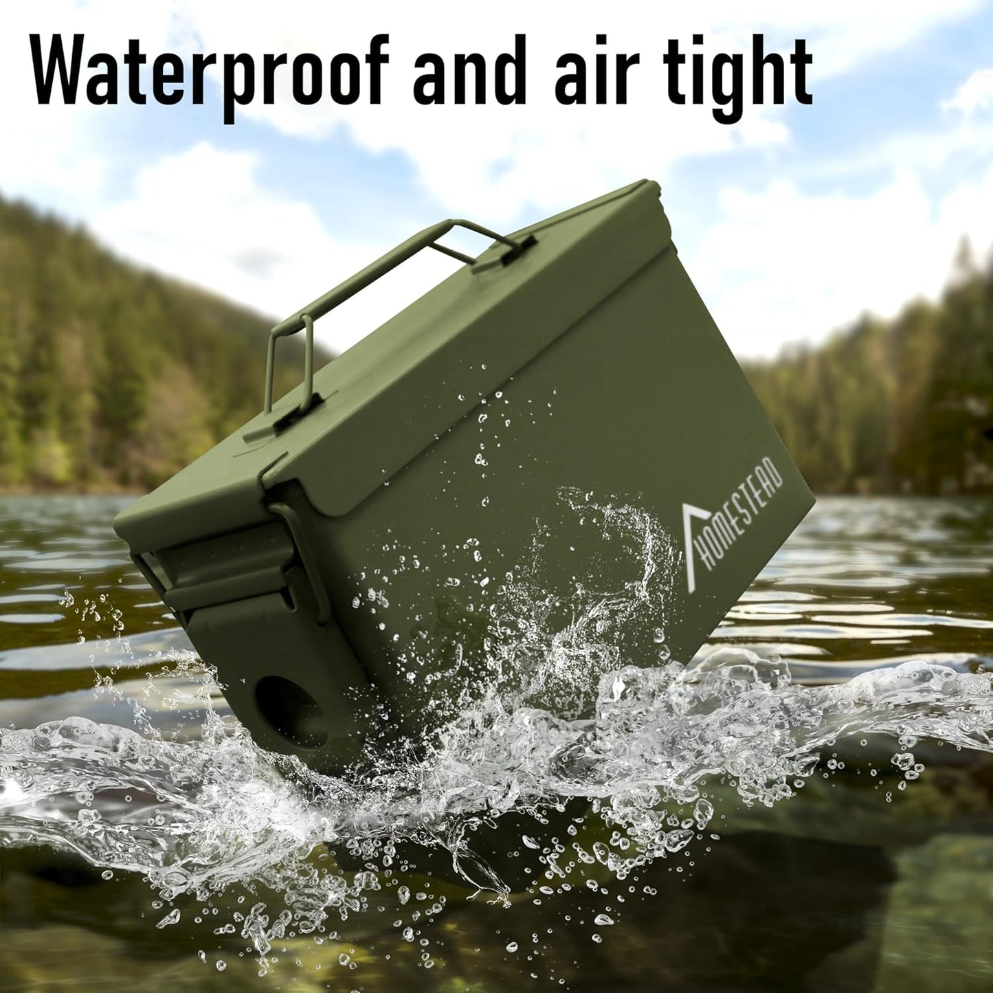 HOMESTEAD 30 Cal Metal Ammo Cans – 4 Pack M19A1 Military Steel Storage Boxes, Airtight & Water-Resistant Containers for Ammunition or Tools, Green Color