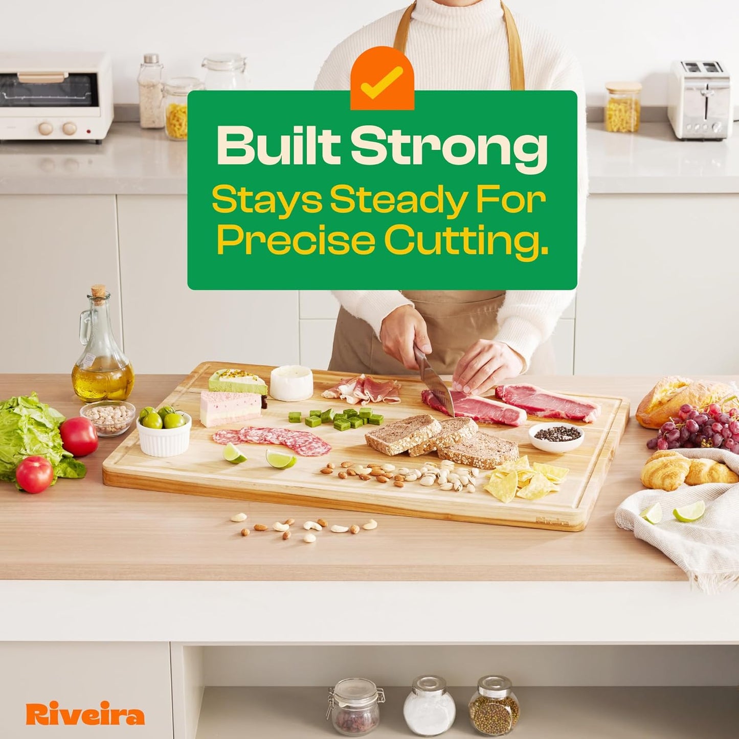 Riveira Teak Wood Cutting Board – Gourmet Teak Grandeur: 20 x 30 Wooden Cutting Board – Natural Wooden Cutting Boards For Kitchen Decorative – Innovative Juice Grooves Teak Wooden Chopping Board