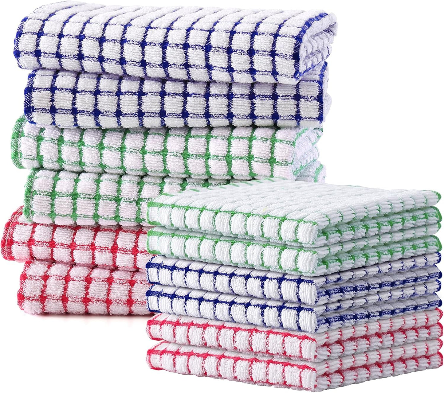 Kitinjoy Cotton 12 Pack Kitchen Towels and Dishcloths Sets, 16 x 25 Inch & 12 X 12 Inch Dish Towels Bulk, Super Soft and Absorbent Hand Towels for Kitchen Drying, Multiple Colour