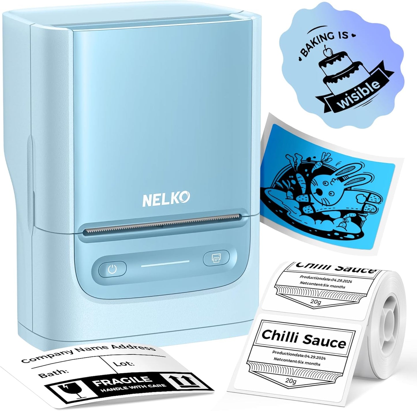 Nelko PM220 Bluetooth Label Maker Machine with Tape, 2 Inch Portable Thermal Printer for Small Business, Address, Logo, Clothing, Sticker Printer for Phones & PC, Cyan