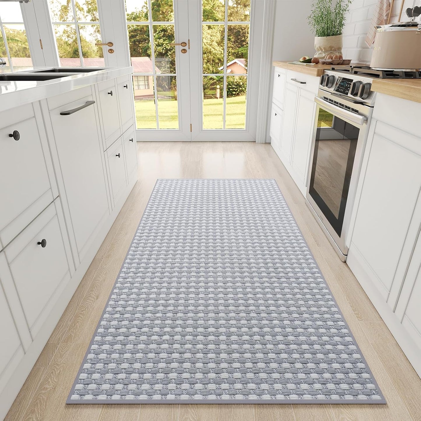 Large Kitchen Runner Rugs Long Kitchen Mat Non Slip Washable, Super Absorbent Soft Chenille Braided Kitchen Mats for Floor, Rubber Backing Kitchen Sink Standing Mat, Easy Clean, Gray 36"x71"