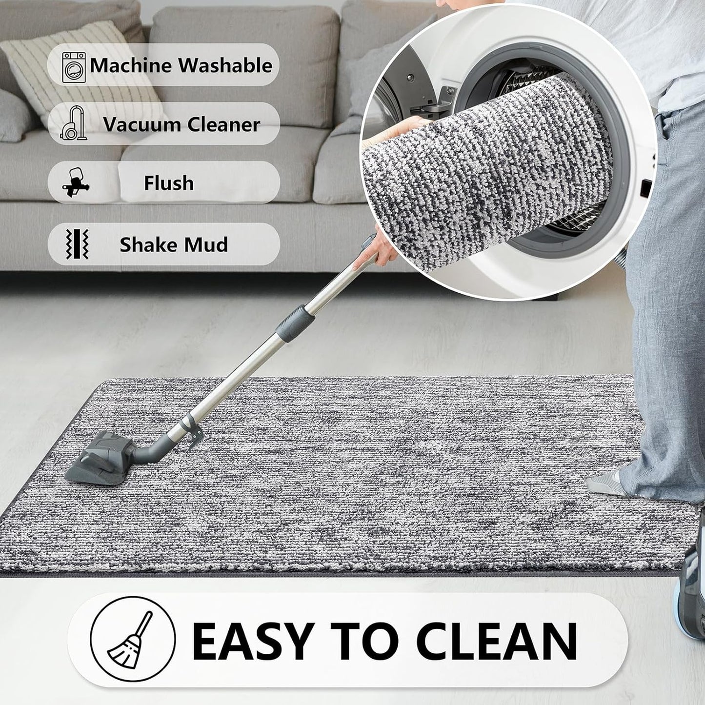 REFETONE Indoor Doormat, Front Door Mat 32"x48" Absorbent Rubber Backing Non Slip Back Door Mats, Washable Low-Profile Inside Floor Mat Door Rugs for Entryway, Resist Dirt Mud Mat for Dogs, Dark Grey