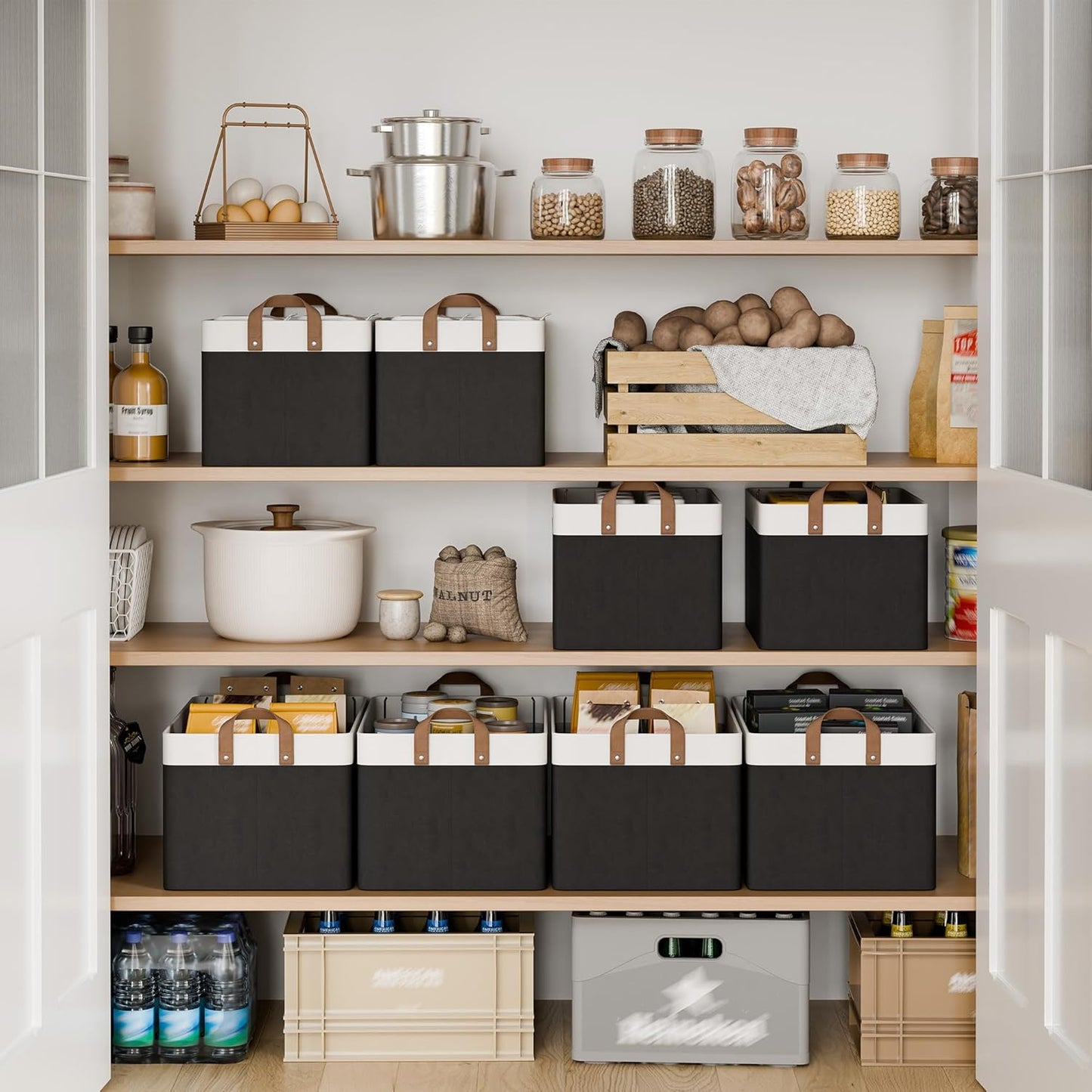 StorageWorks Storage Bins, Fabric Storage Bins for Shelves, Large Storage Baskets with Metal Frame, Closet Baskets and Bins with Handles, Black and White, 2-Pack