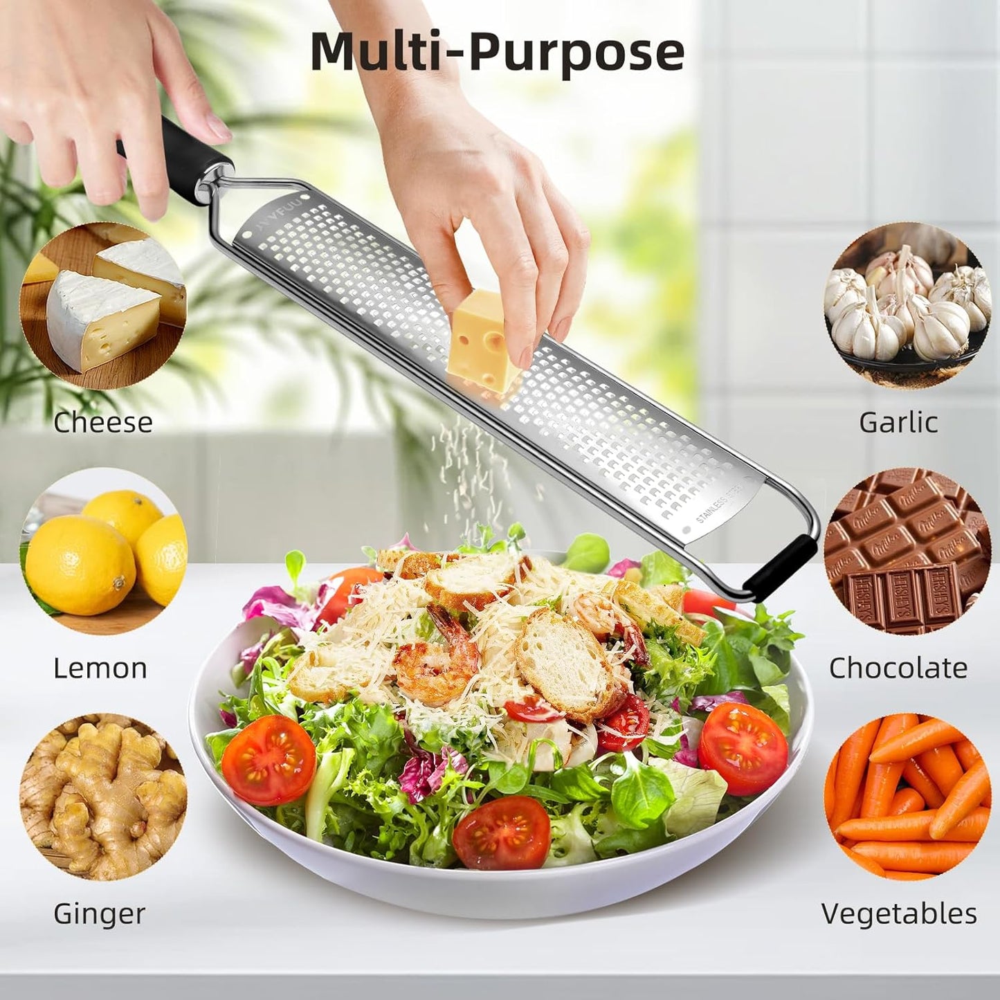 Premium Lemon Zester Grater,Kitchen Tool for Parmesan Cheese, Lemon, Ginger, Garlic, Nutmeg, Chocolate, Vegetables, Fruits,Sharp Stainless Steel Blade,Dishwasher Safe (Black)