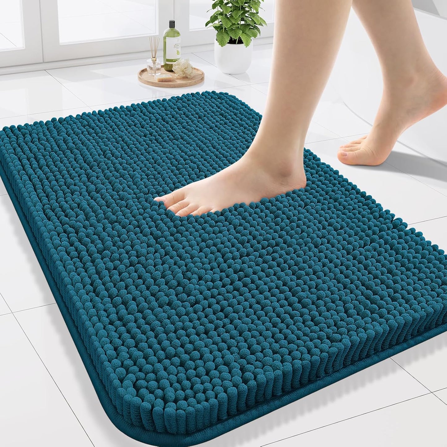 Arotive Bathroom Rugs 24x16, Extra Soft Absorbent Shaggy Chenille Bath Rugs, Machine Washable Rubber Backing Non-Slip Bath Mats for Bathroom Floor Tub and Shower, Home Decor Accessories, Peacock Blue