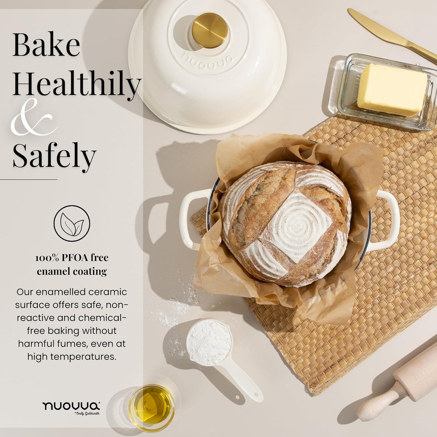 Enamelled Cast Iron Dutch Oven For Bread Baking – Dutch Oven Pot For Sourdough Bread Baking – Cast Iron Bread Pot – Dark Blue, 6 Quarts, 22cm – by Nuovva