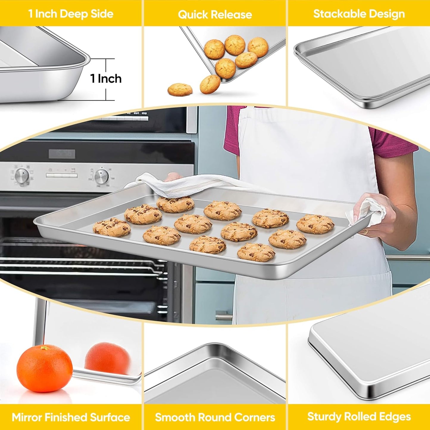 Homikit 1 Pack Baking Sheet, 18 x 13 Inches Stainless Steel Large Cookie Pan, Heavy Duty Metal Half Sheet Tray for Oven Baking Roasting Cooking, Rustproof & Nonstick, Dishwasher Safe