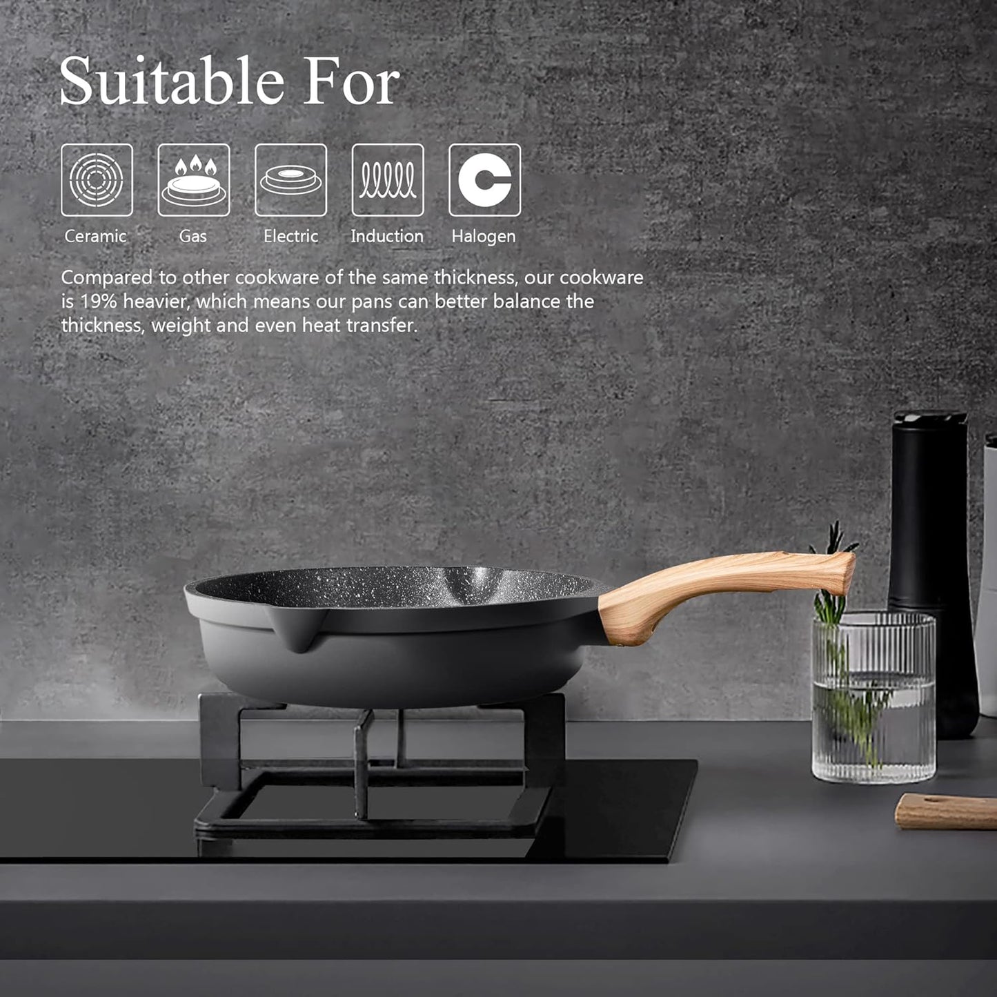 Non Stick Frying Pan Set - YIIFEEO Granite Skillet Set with 100% PFOA & PTFE Free, Induction Egg Omelette Pans for Cooking Pan Set, Cookware Set Nonstick Pots and Pans Set Gift for Women