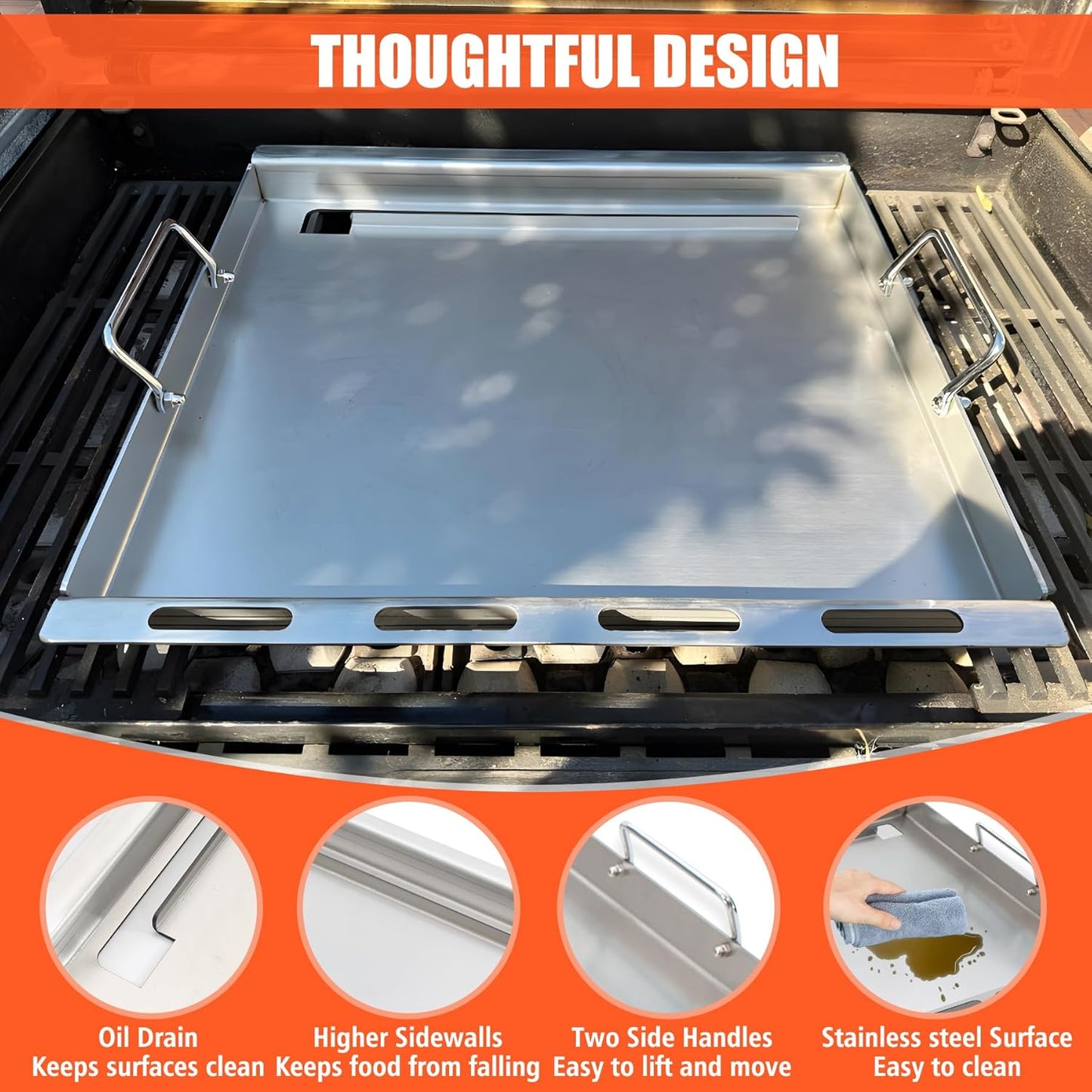 KEESHA Stainless Steels Griddle Insert for Weber Spirit I & II 200 Series Gas Grills Flat Top Grill Griddle Replacement Parts for Weber Spirit S-210, S-215, E-210, E-215, E-220 with Mini Oven Mitt