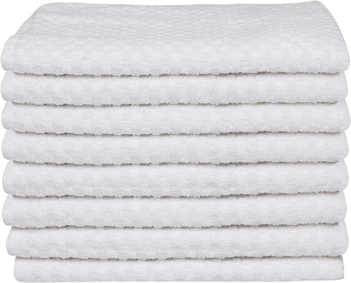 DG Collections White Kitchen Towels - 100% Cotton Terry Tea Towels for Cleaning, Drying, and Highly Absorbent Kitchen Dish Cloth for Bar Cleaning - 8 Pack - 15 x 25 Inches