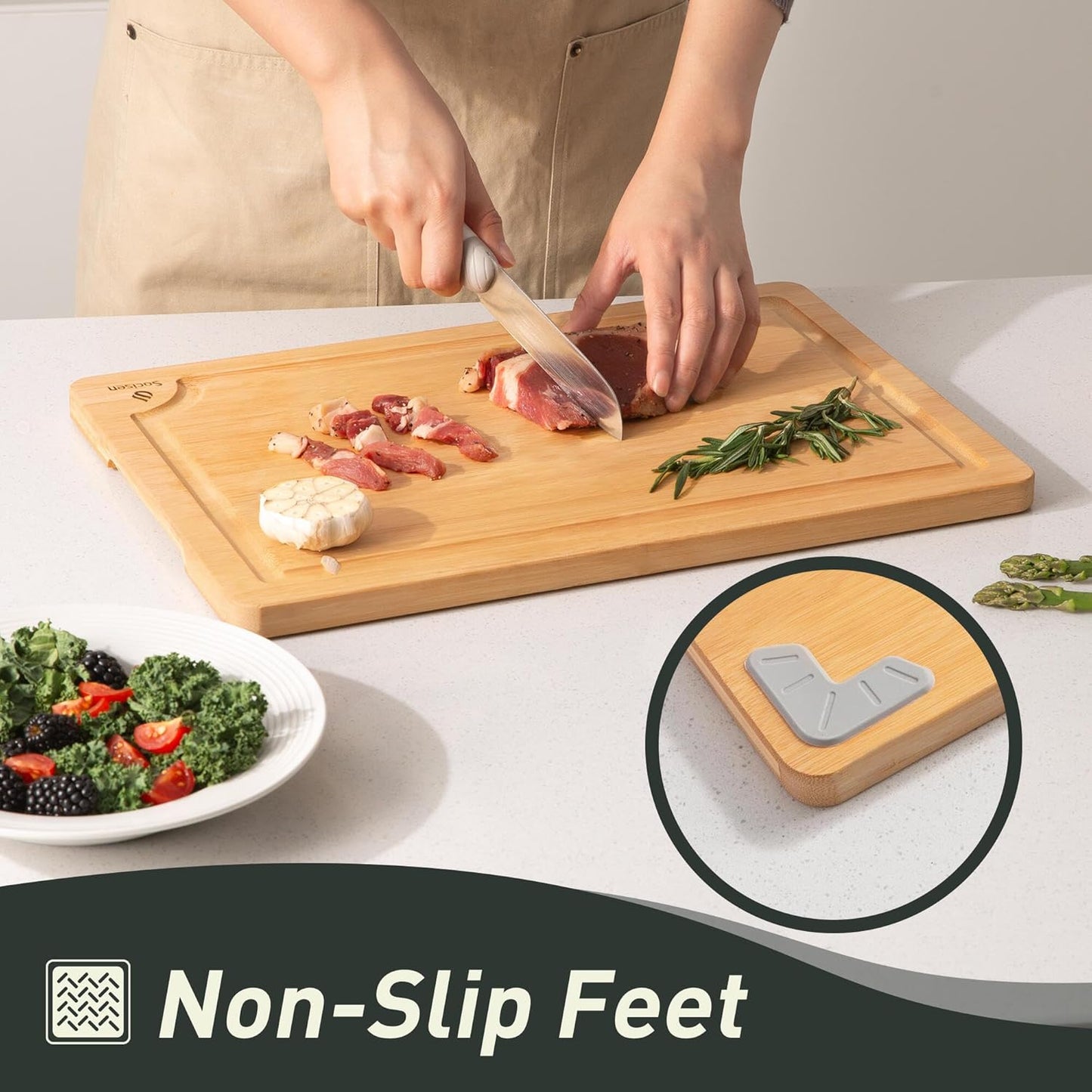 5 Packs Bamboo Cutting Board Set with Non Slip Feet Holder and Over Sink Nice Solid Thick Wood Juice Groove Chopping Board Small Big Xl XXl xlarge Oversized Kitchen Counter Organic Vegetable Meat Kit