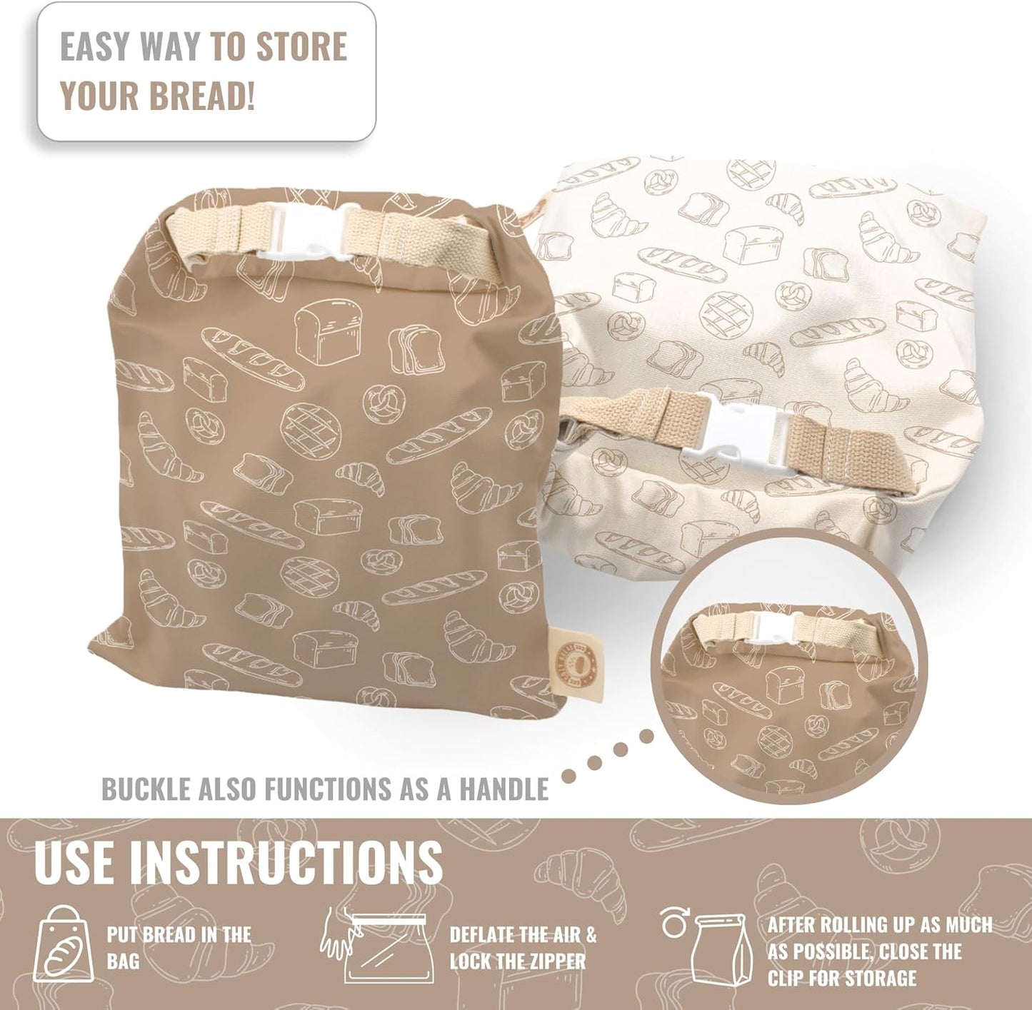Cozy Bread® Reusable Bread Bag Set for Home Bakers | USA Brand | Charming Designs (Bread)