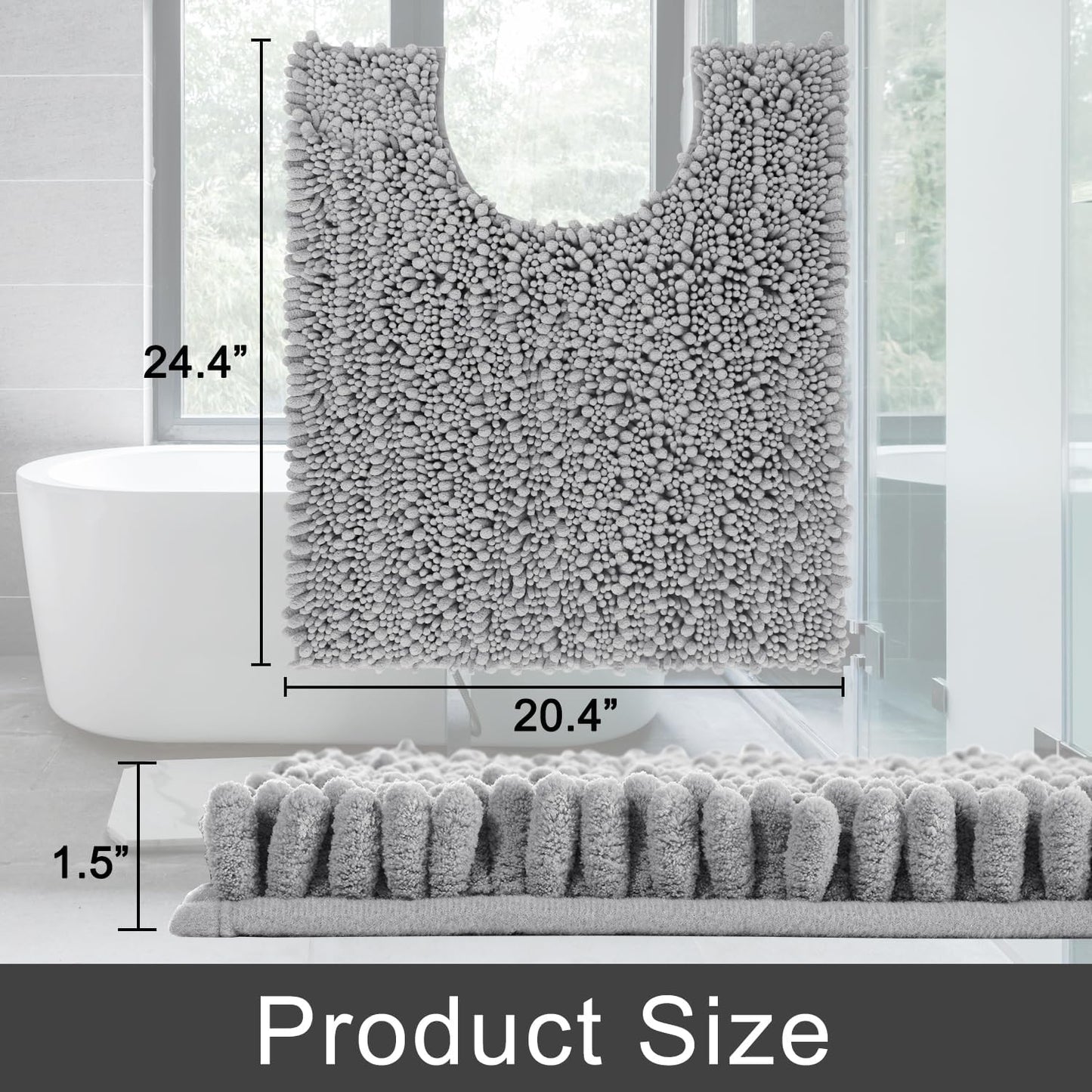 Yimobra Toilet Rug U Shaped Washable 24x20 Inch - Ultra Soft Absorbent Chenille Bath Rugs for Toilet, Quick Dry & Machine Washable, Non Slip Contour Bathroom Mat, Gray