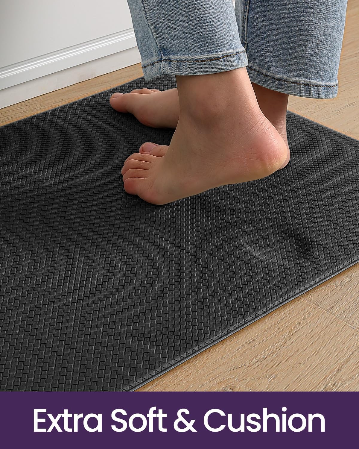 DEXI Kitchen Floor Mats Cushioned Anti Fatigue, 23x71, Large Wide Standing Runner Rug Waterproof, Comfort Memory Foam Padded for Front Sink Laundry, Black