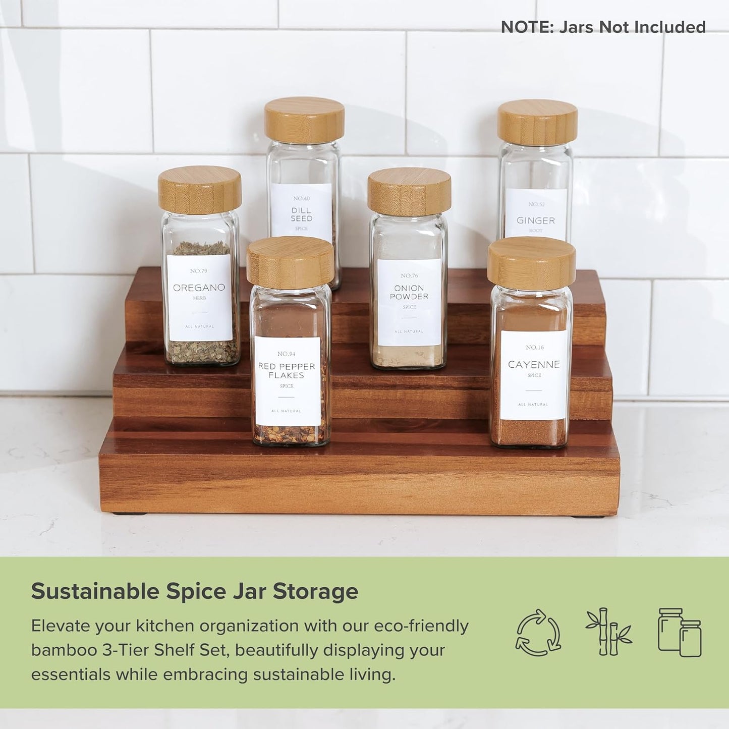 KitchenEdge Expandable Spice Rack Organizer for Cabinet, 3-Tier Shelf for Spice Organization (11” to 22”), Fits 36 Spice Jars, Seasoning and Pantry Storage, Non-Slip Feet, 100% Acacia Wood