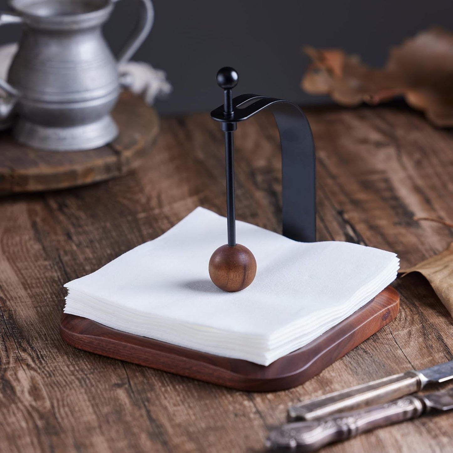 North American Black Walnut Napkin Holder Duty Solid Wood Tabletop Organizer Fits 5-7" Napkins Perfect for Table, Office, Restaurant, Home Decor Outdoor Use, Warm Gift Idea