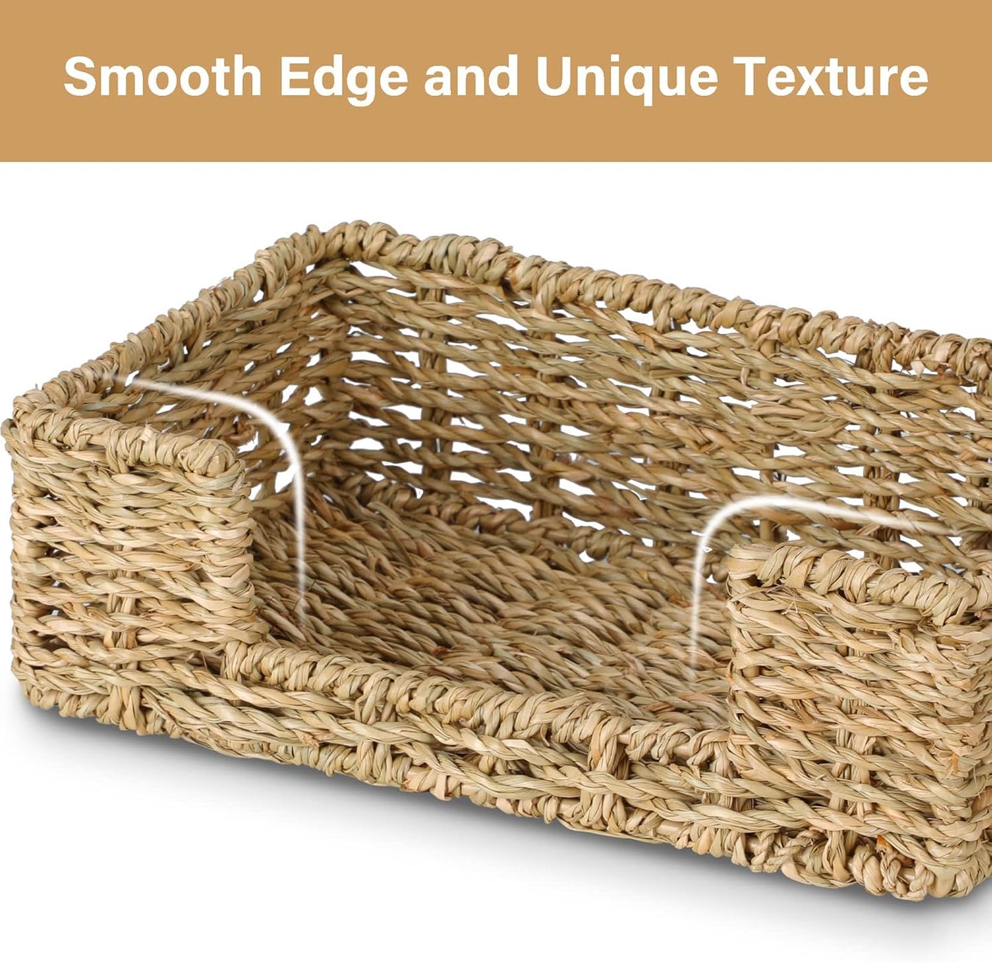 Bathroom Disposable Guest Towel Napkin Holder Long Seagrass Woven Rattan Wicker Table Dinner Paper Hand Guest Towel Napkin Basket Tray Caddy for Kitchen