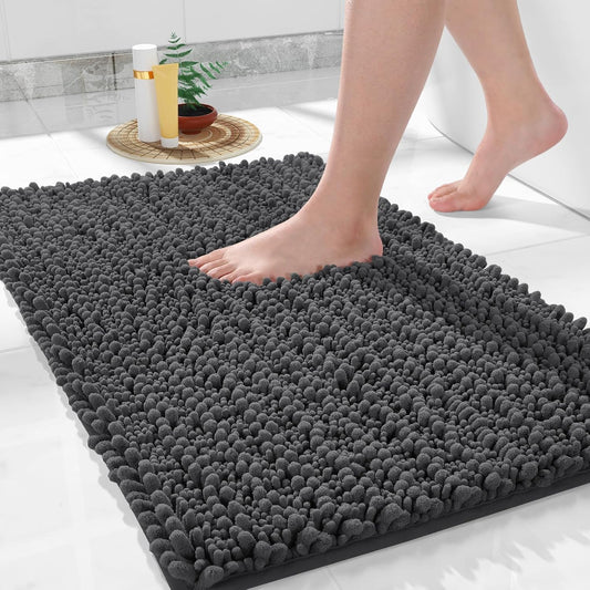 Yimobra Bathroom Rugs Non Slip Washable 32x20 Inch - Ultra Soft Absorbent Chenille Bath Mat, Quick Dry Shaggy Floor Carpet for Tub Shower, Dark Gray Home Decor Accessories