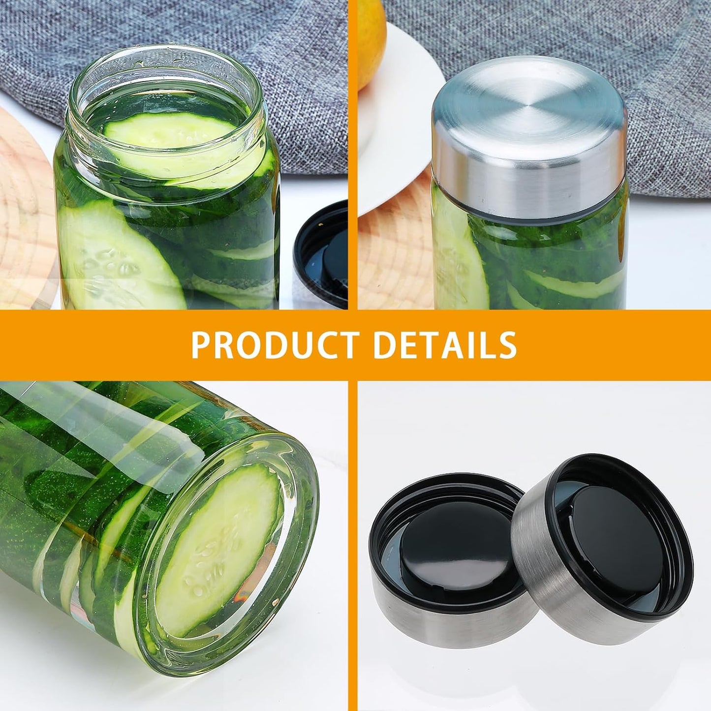 4 Pack Juice Bottles with Lids,12oz Wide Mouth Glass Bottles with Stainless Steel Cap,Reusable Glass Water Bottle for Juicing, Smoothies, Infused Water,Beverage Storage,BPA Free,Leakproof