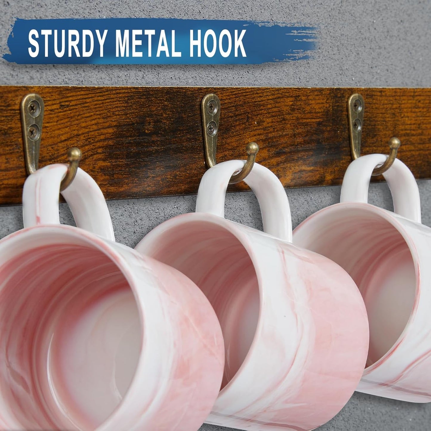 Coffee Mug Holder Rack Organizer - Wall Mounted Rack to Hold Up to 16 Mugs (2Pack), Rustic Wood Cup Organizer Rack & Display Shelf for Kitchen, Coffee Bar, Home, Office