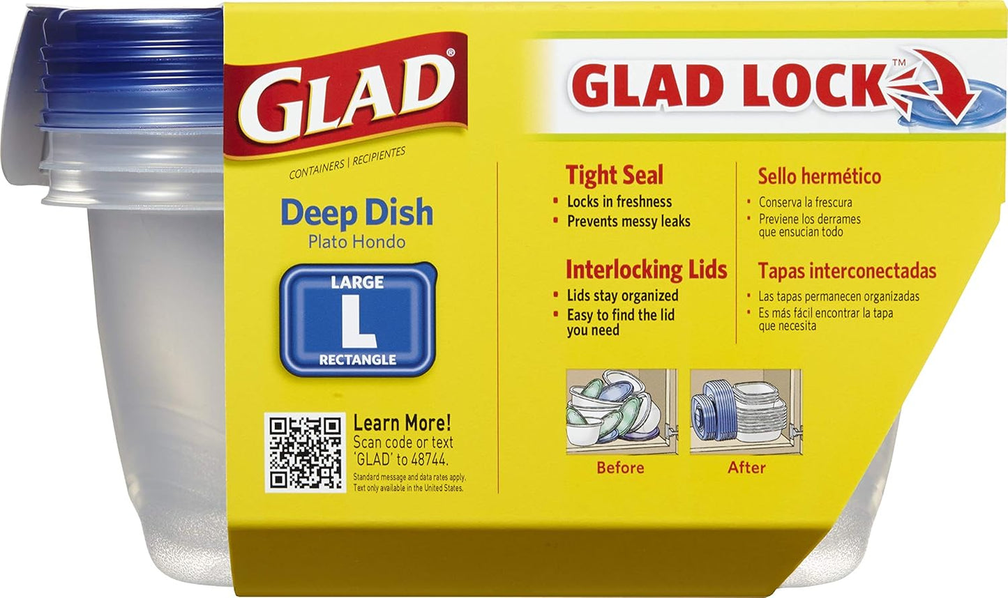 Glad Food Storage Containers, Deep Dish, 64 Ounce, 3 Count