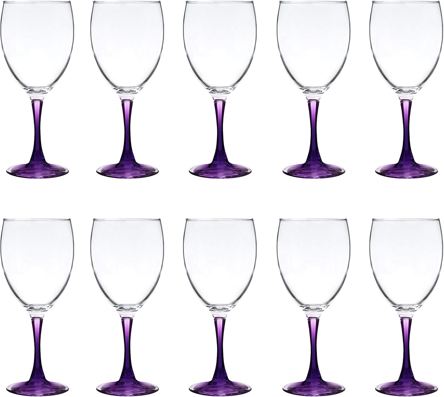 DISCOUNT PROMOS Nuance Wine Glasses by ARC 10.5 oz. Set of 10, Bulk Pack - Restaurant Glassware, Perfect for Red Wine, White Wine, Cocktails - Purple