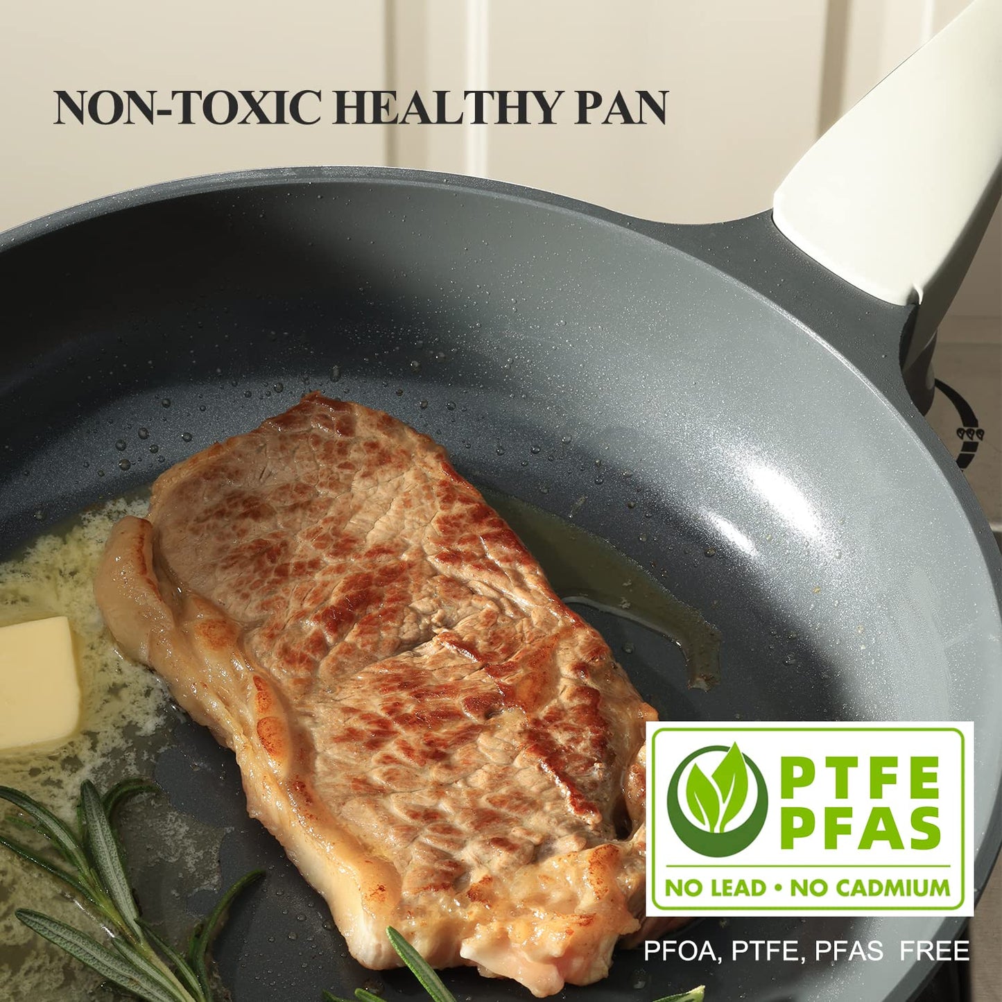 Nonstick Ceramic Frying Pan, 8/10/12 Inch Non Toxic Skillet, Healthy Egg & Omelet & Chef's Pan, PTFE PFOA & PFAS Free, Induction Compatible (12-Inch, Gray)