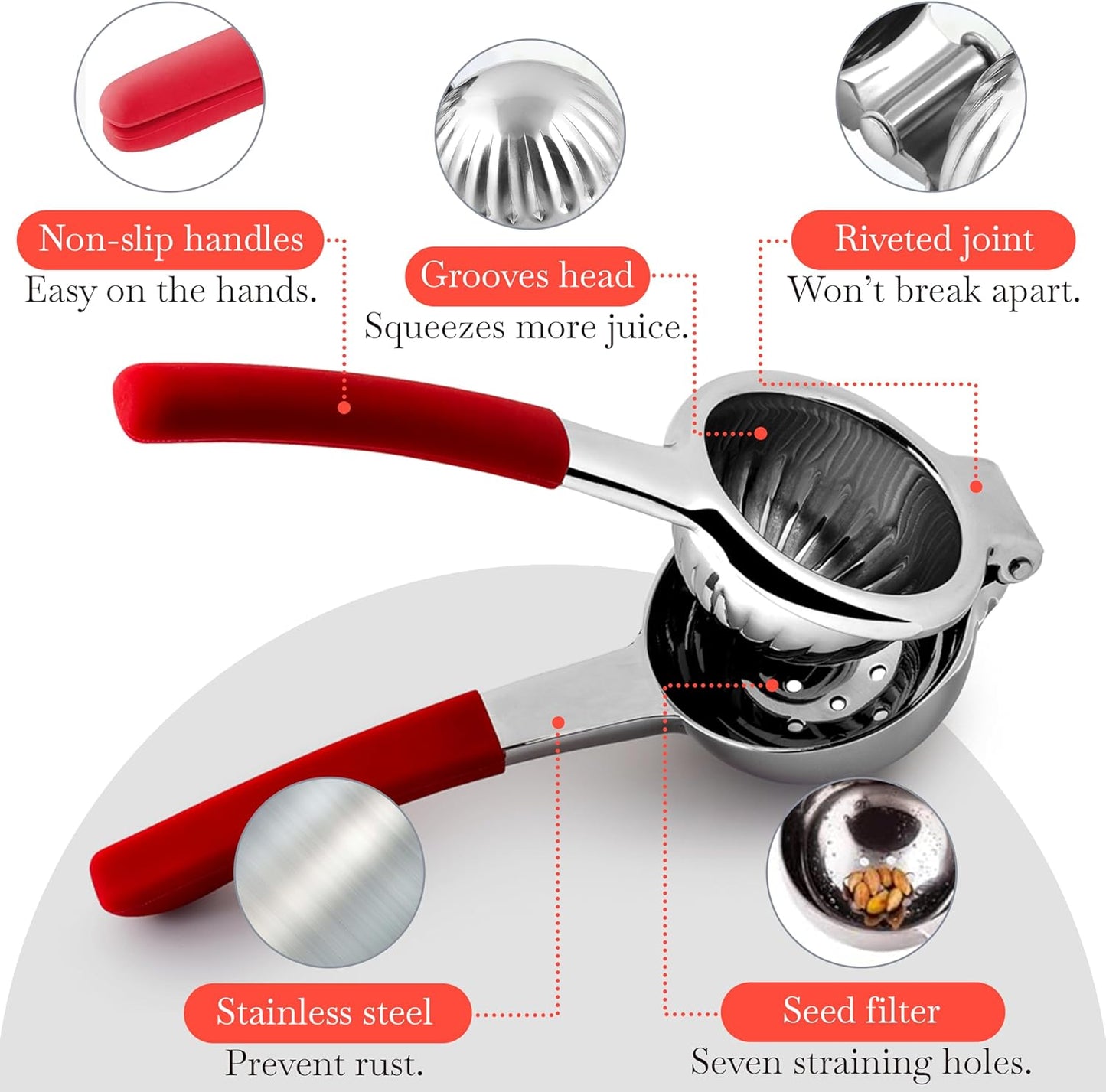 Bellemain Citrus Juicer | Metal Lemon Squeezer | Lime and Lemon Juicer Stainless Steel with Silicone Handles | Manual Juicer, Citrus Squeezer, Hand Held Juicer | Bar Juicer for Bartender Accessories