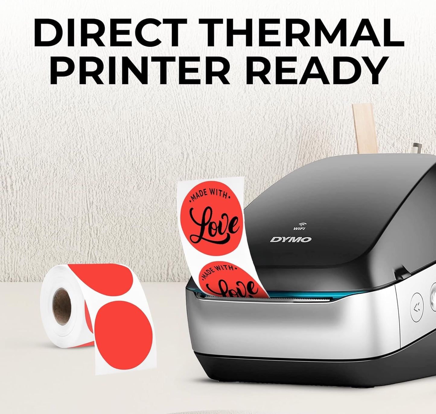 Perco Red 2-Inch Perforated Circle Dot Thermal Sticker Labels — 300 Stickers/Roll, Direct Thermal Printer Compatible—with Permanent Adhesive for Organizing, Color Coding, Bin Labeling—Made in USA