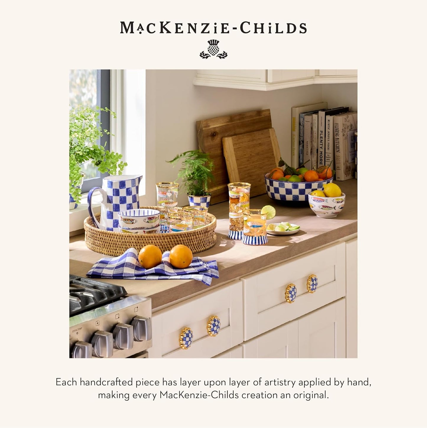 MACKENZIE-CHILDS Wooden Tray with Handles, Rectangular Tray for Serving, Go Fish