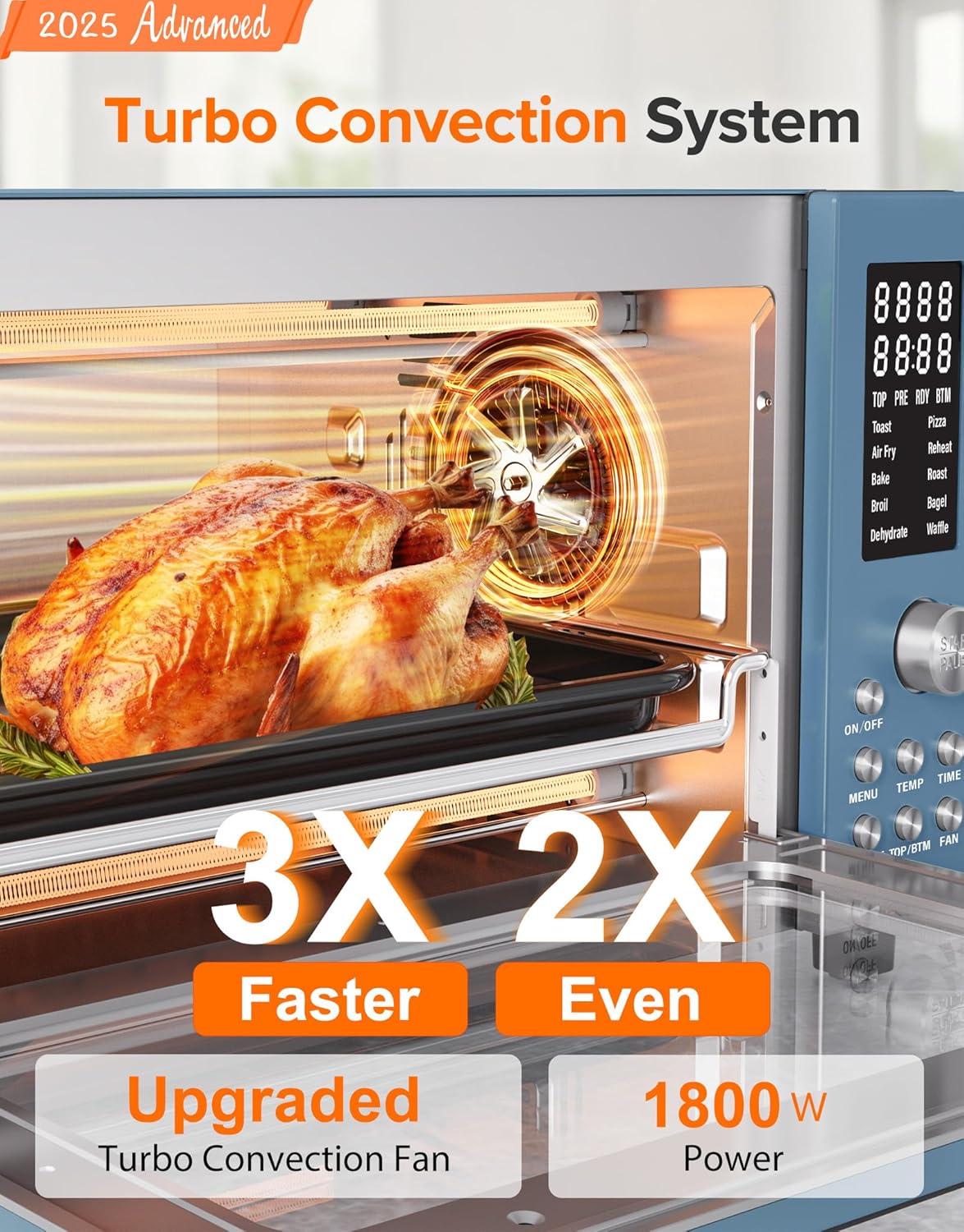 Nuwave Bravo Pro Smart Air Fryer Toaster Oven Combo, Airfryer Convection Oven Countertop, 10-in-1 Functions with Quicker & Even Crisp Technology, 1800W, 50-450°F, PFAS-Free, 21QT, Cozy Blue