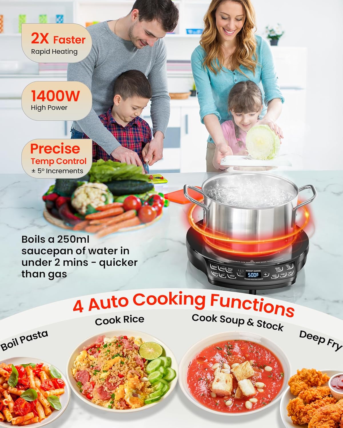 Nuwave Portable Induction Cooktop Diamond with Probe, Advanced Countertop Burner, 91 Temps from 100°F to 500°F, 12”Shatter-Proof Ceramic Glass & 6.5”Heating Coil, Ideal for RV Camp,Small Apt,Travel