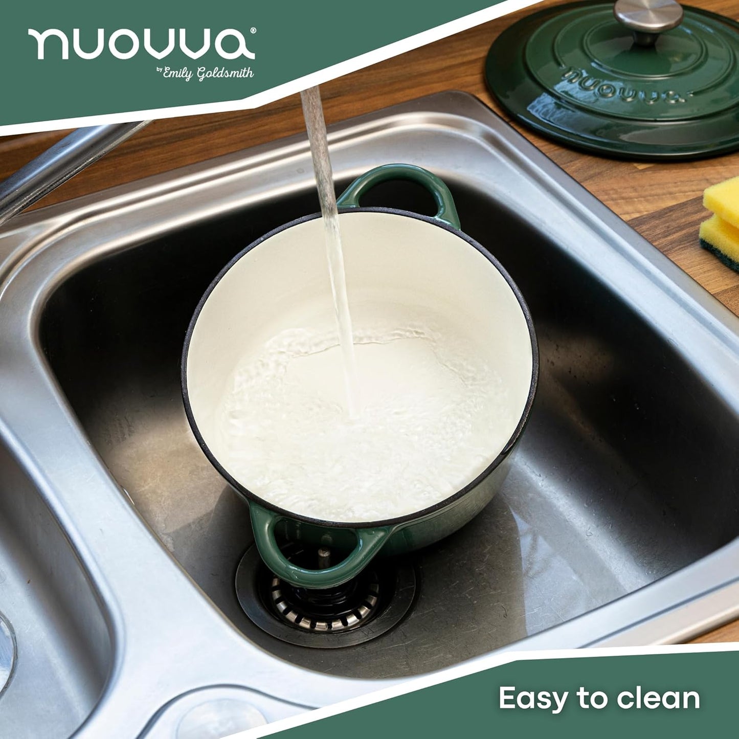 Cast Iron Dutch Oven with Lid – Non-Stick Ovenproof Enamelled Casserole Pot – Sturdy Dutch Oven Cookware – Dark Green, 5-Quart, 24cm – by Nuovva